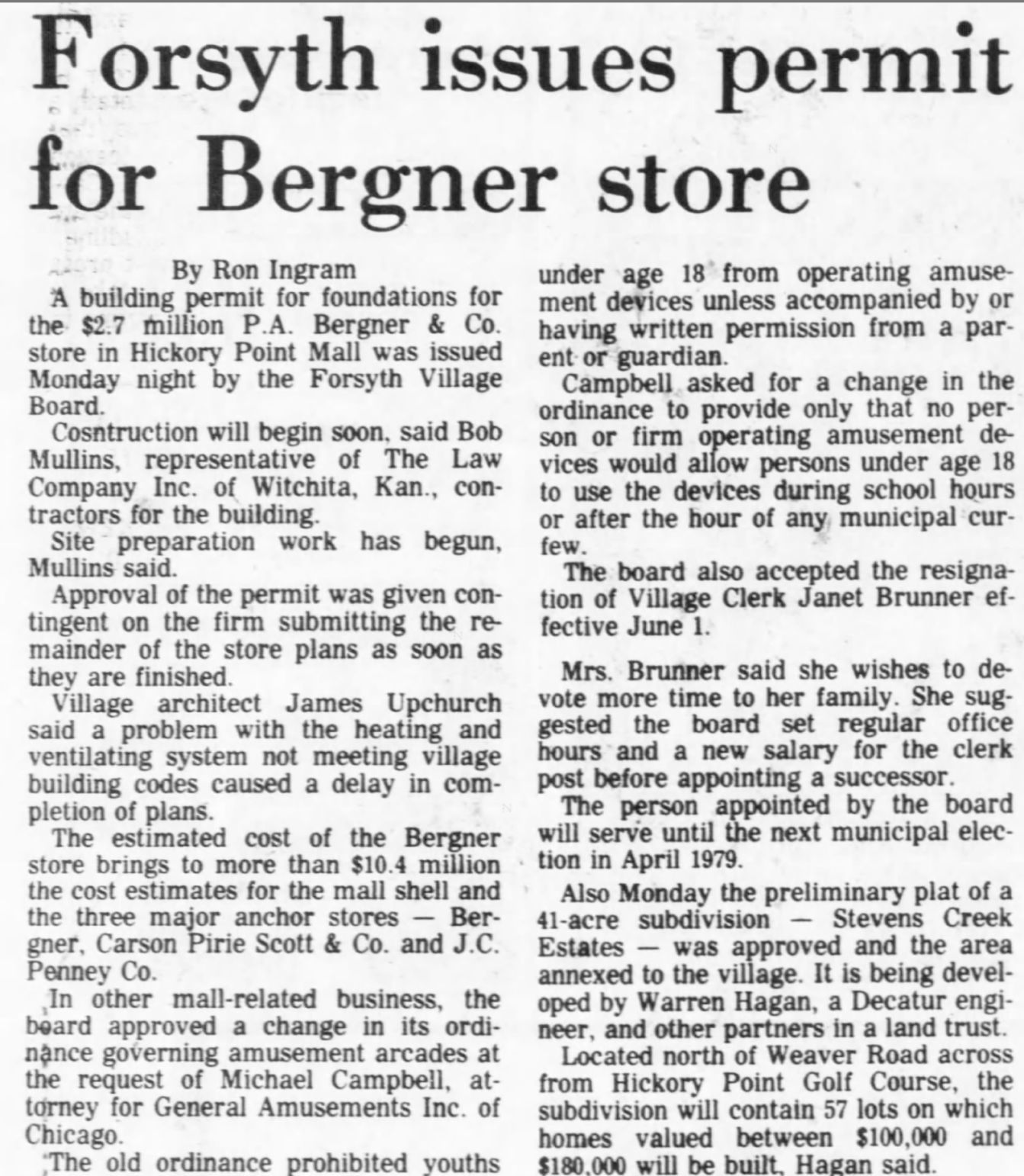 Forsyth issues permit for Bergner store